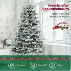 210 cm Künstlicher Weihnachtsbaum mit Schnee und Beleuchtung Tannenbaum mit 450 Warmweißen LED-Lichtern