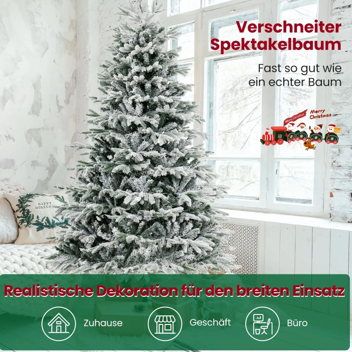 210 cm Künstlicher Weihnachtsbaum mit Schnee und Beleuchtung Tannenbaum mit 450 Warmweißen LED-Lichtern
