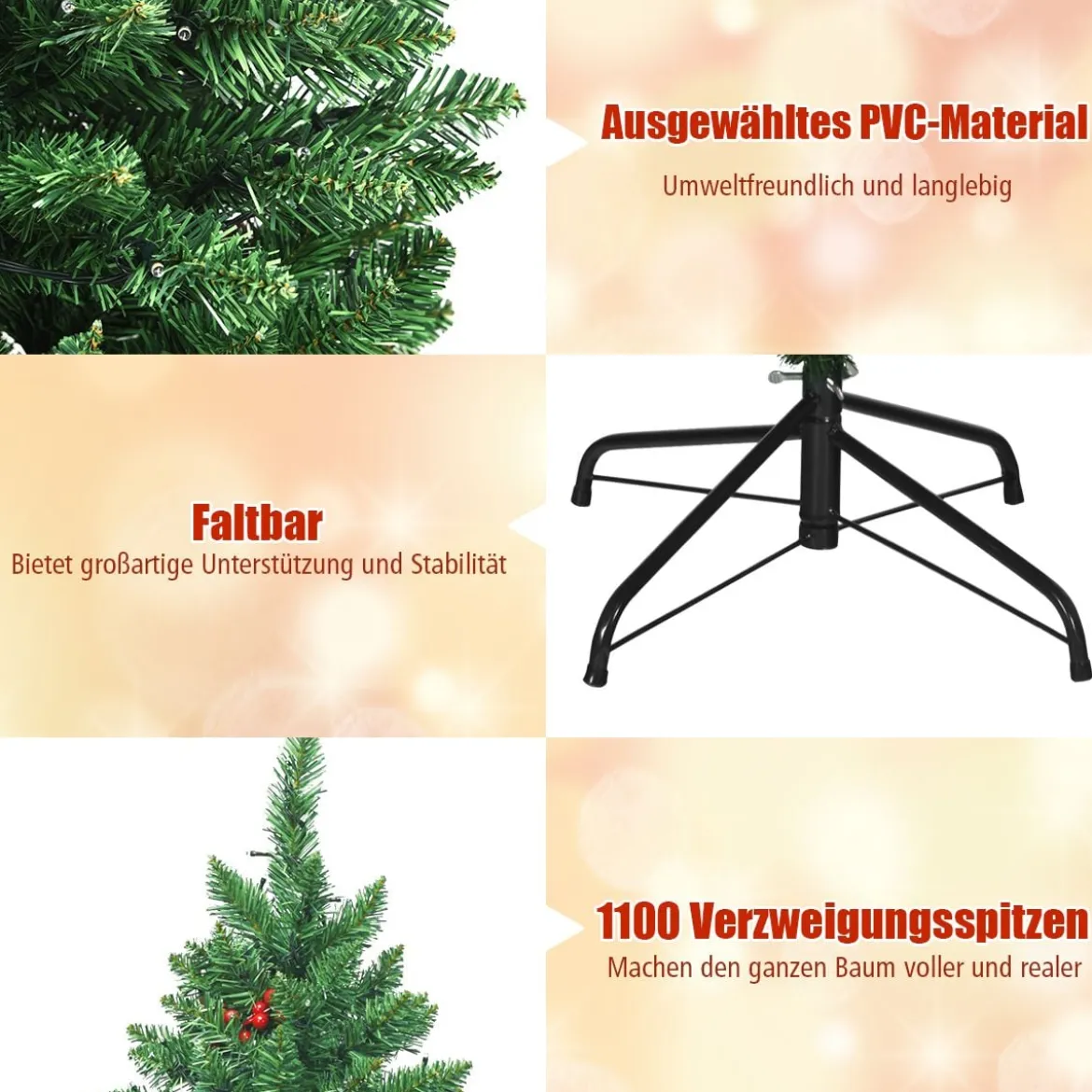 200cm künstlicher Weihnachtsbaum Tannenbaum Christbaummit 1100 Zweigen & Premium Kunstbaum grün