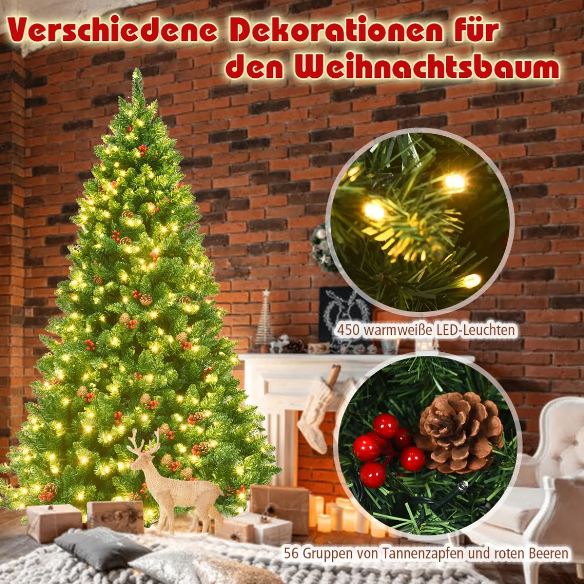 200cm künstlicher Weihnachtsbaum Tannenbaum Christbaummit 1100 Zweigen & Premium Kunstbaum grün