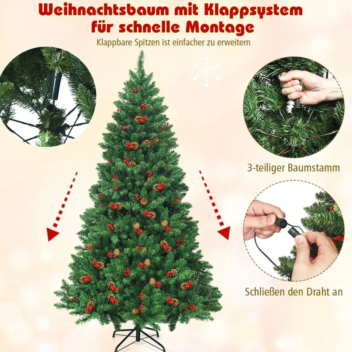 200cm künstlicher Weihnachtsbaum Tannenbaum Christbaummit 1100 Zweigen & Premium Kunstbaum grün