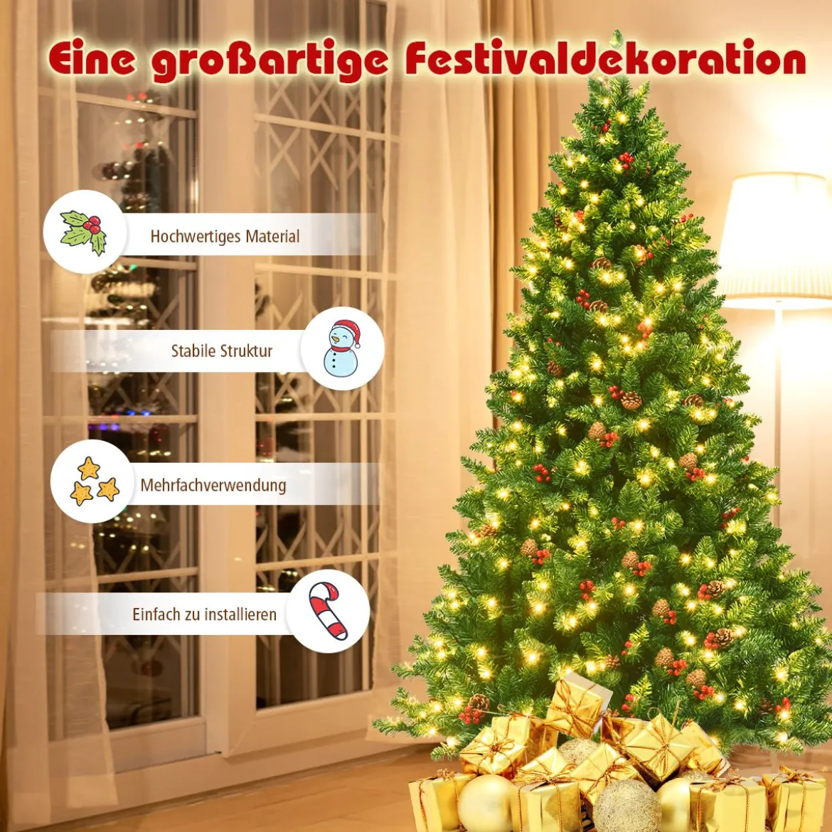 200cm künstlicher Weihnachtsbaum Tannenbaum Christbaummit 1100 Zweigen & Premium Kunstbaum grün
