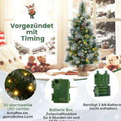 90 cm Künstlicher Weihnachtsbaum mit Beleuchtung & 30 Warmweißen LED Lichtern & Timer