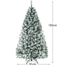 180cm Künstlicher Weihnachtsbaum mit Schnee & Metallständer & PVC Nadeln Tannenbaum