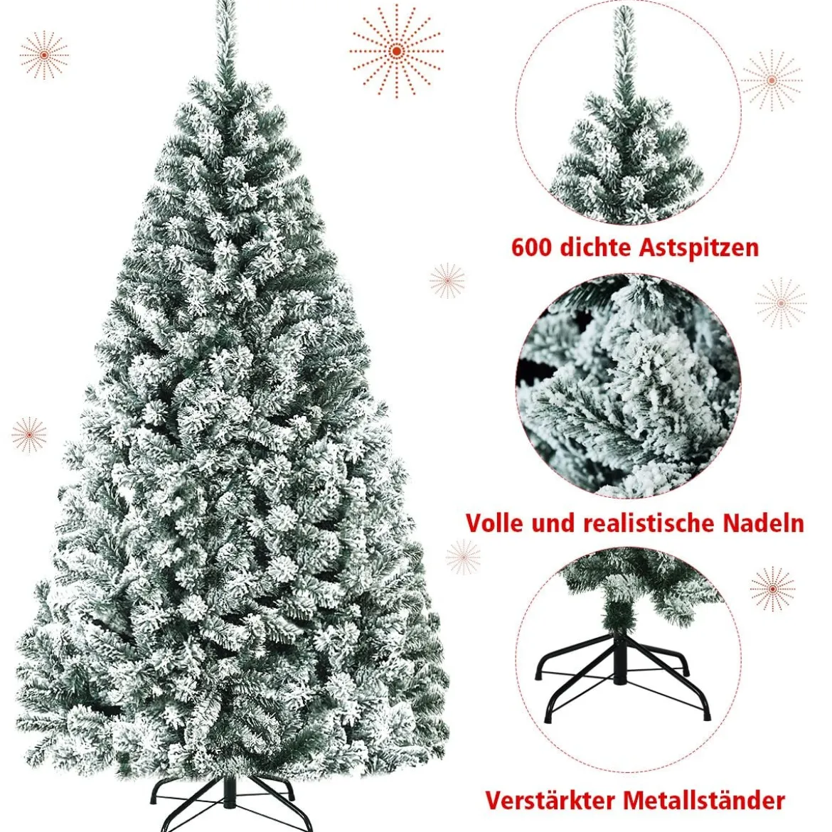 180cm Künstlicher Weihnachtsbaum mit Schnee & Metallständer & PVC Nadeln Tannenbaum