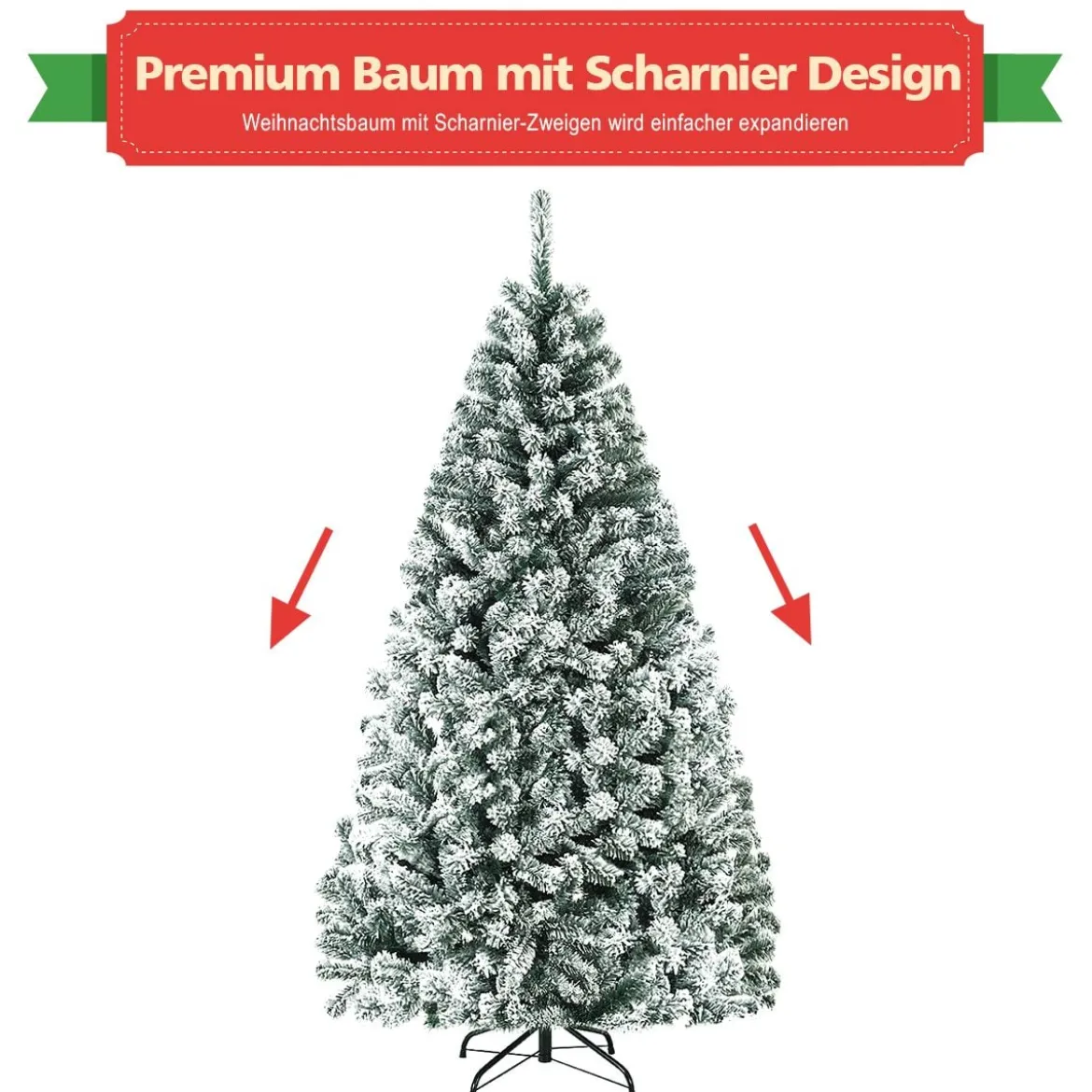 180cm Künstlicher Weihnachtsbaum mit Schnee & Metallständer & PVC Nadeln Tannenbaum