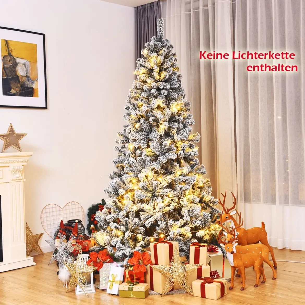 180cm Künstlicher Weihnachtsbaum mit Schnee & Metallständer & PVC Nadeln Tannenbaum