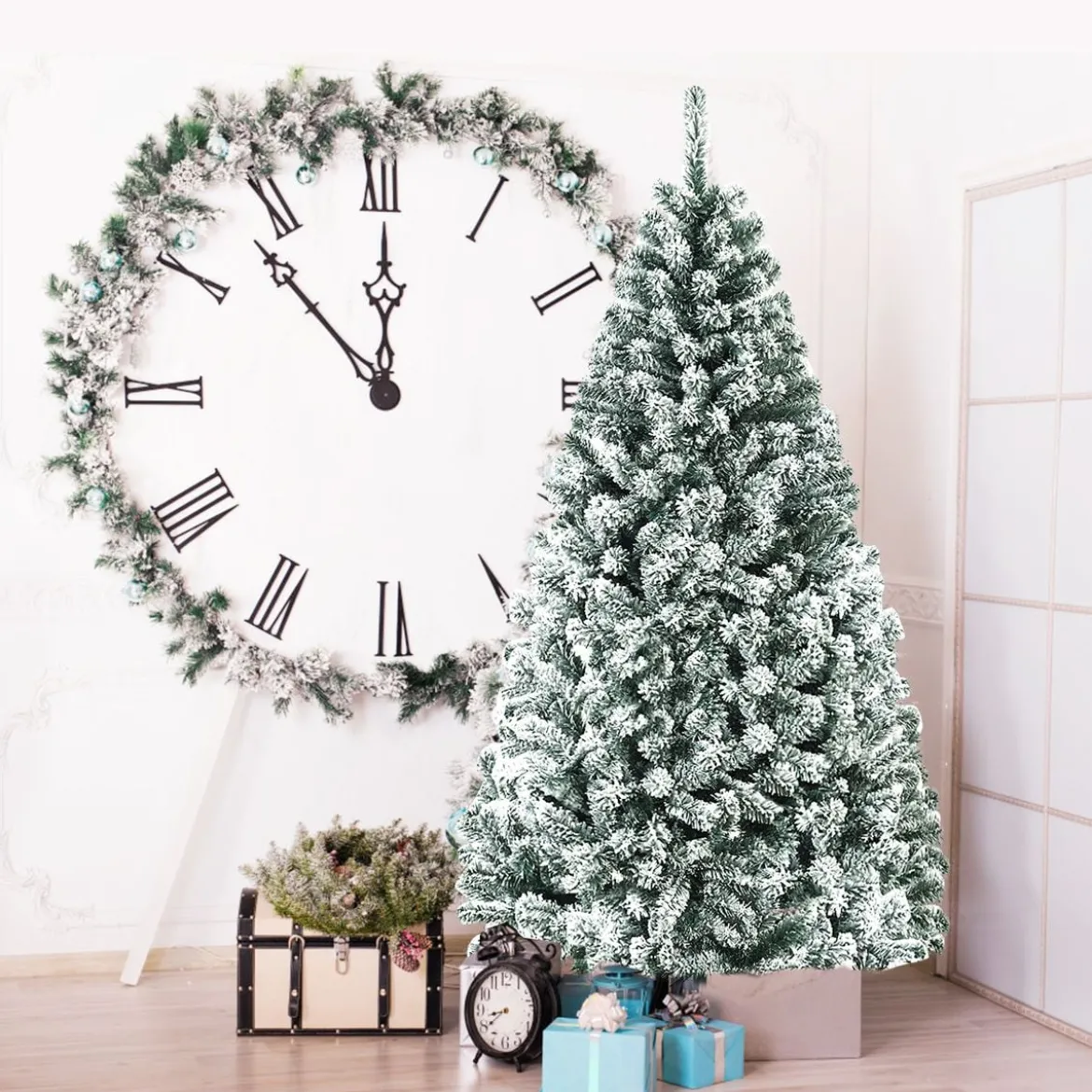 180cm Künstlicher Weihnachtsbaum mit Schnee & Metallständer & PVC Nadeln Tannenbaum