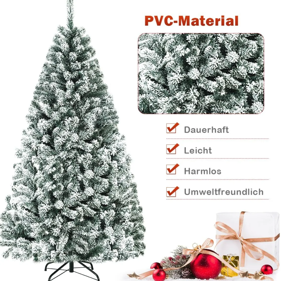180cm Künstlicher Weihnachtsbaum Schnee Tannenbaum Metallständer Christbaum