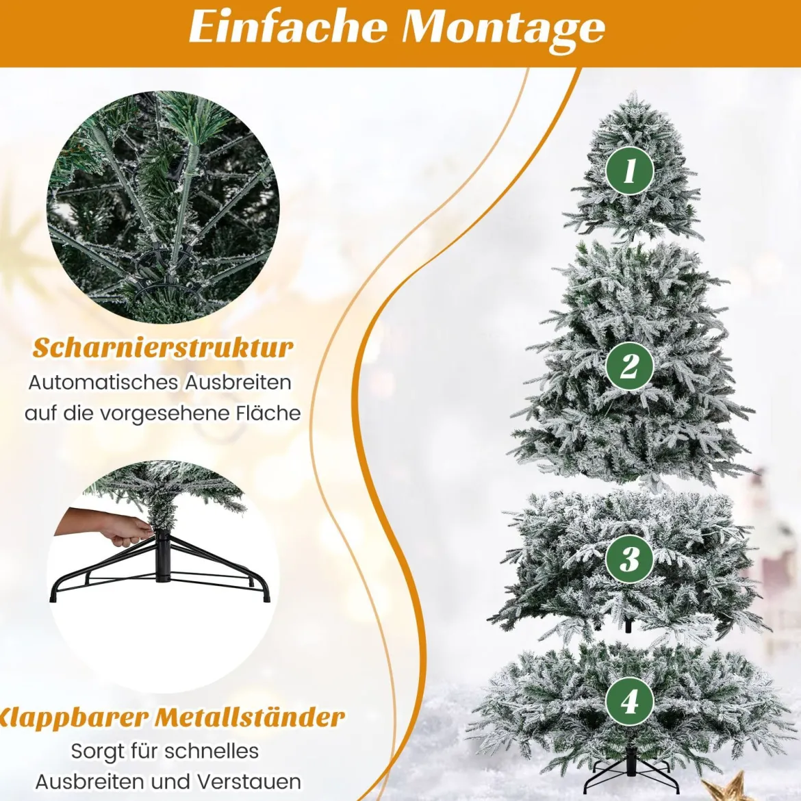 240 cm Künstlicher Weihnachtsbaum mit Beleuchtung & Schnee Tannenbaum Christbaum Kunstbaum