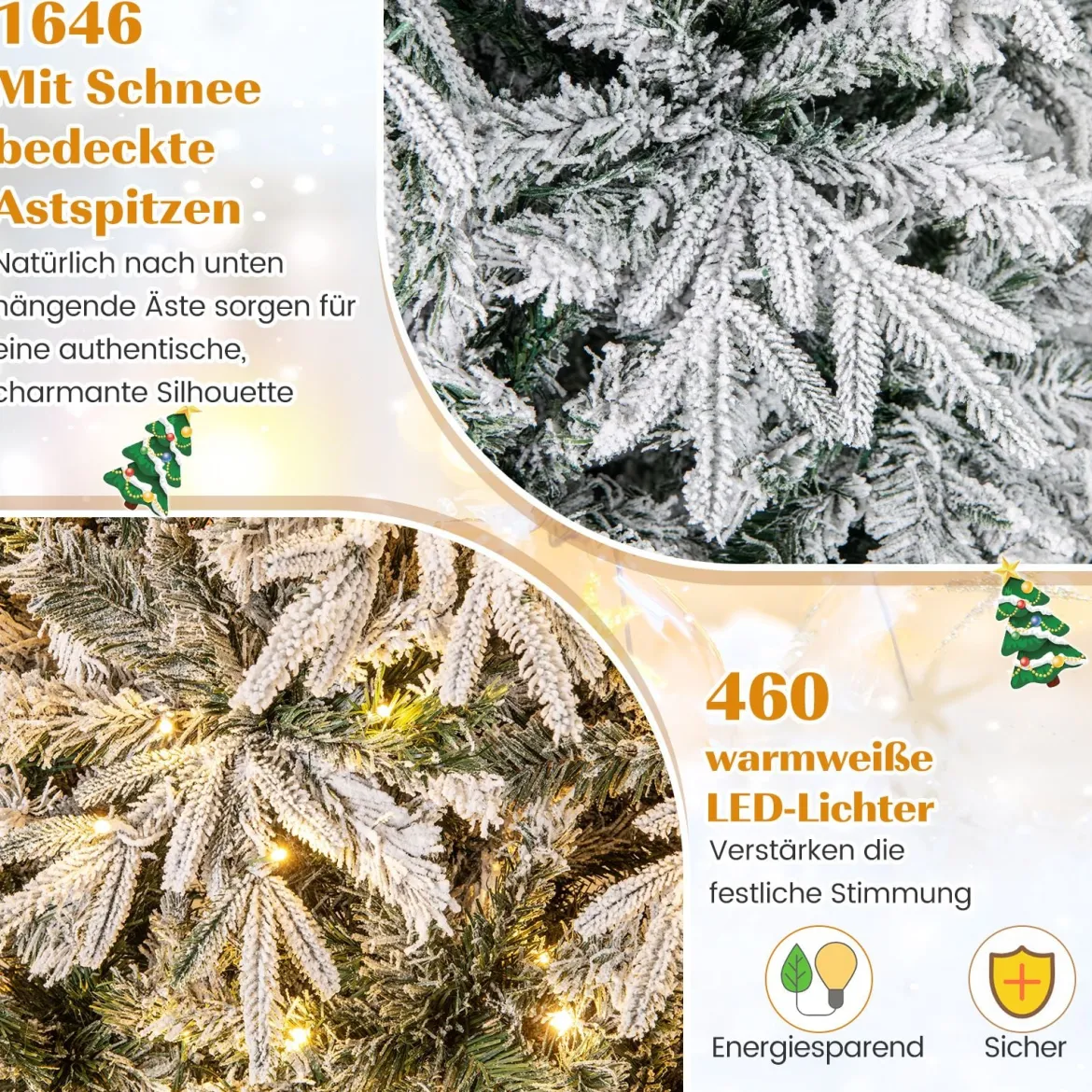240 cm Künstlicher Weihnachtsbaum mit Beleuchtung & Schnee Tannenbaum Christbaum Kunstbaum