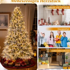 240 cm Künstlicher Weihnachtsbaum mit Beleuchtung & Schnee Tannenbaum Christbaum Kunstbaum