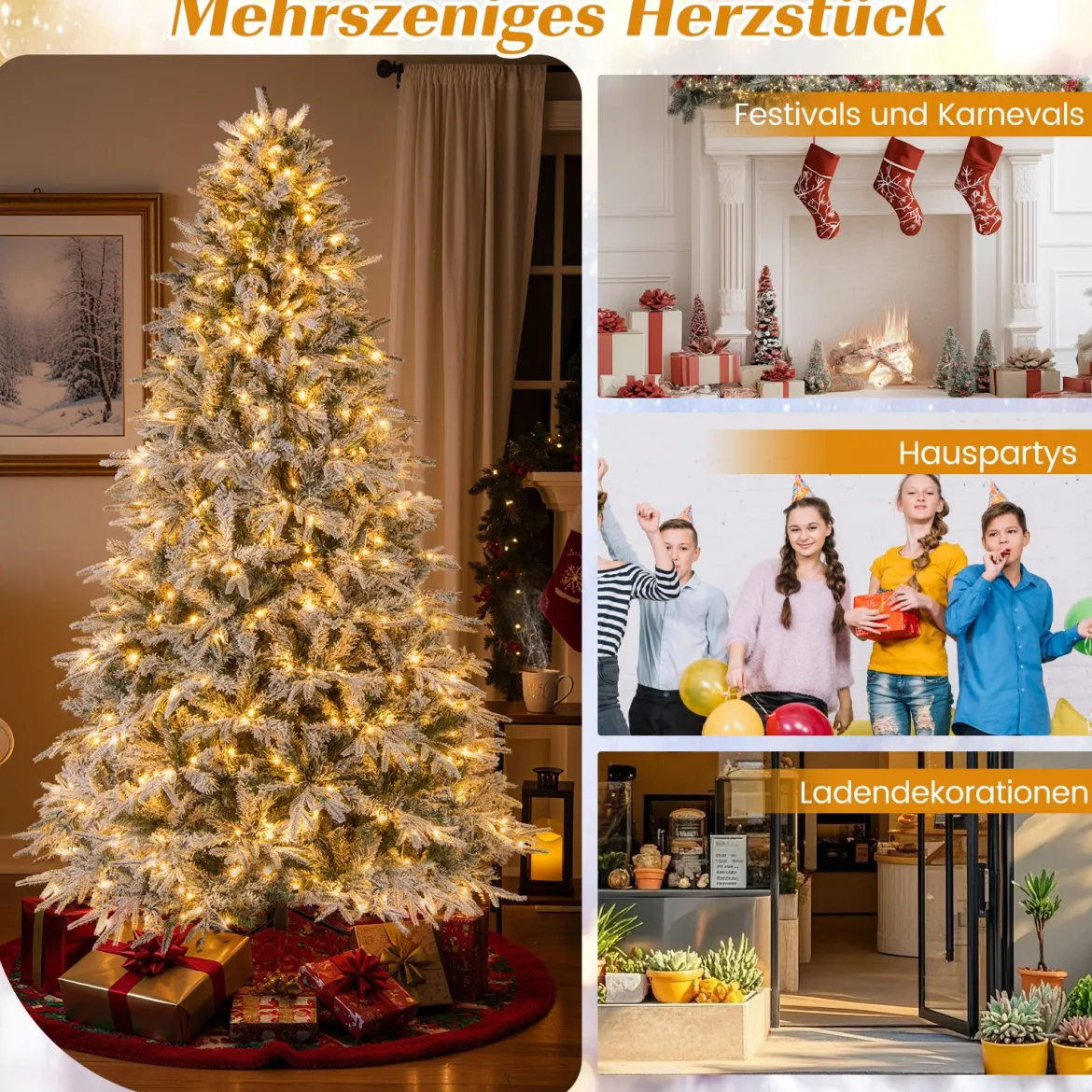 240 cm Künstlicher Weihnachtsbaum mit Beleuchtung & Schnee Tannenbaum Christbaum Kunstbaum