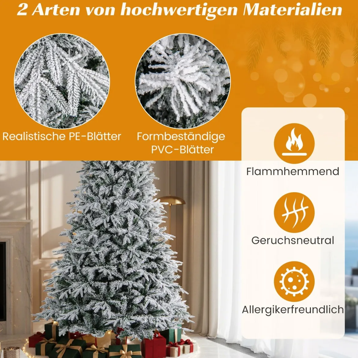 240 cm Künstlicher Weihnachtsbaum mit Beleuchtung & Schnee Tannenbaum Christbaum Kunstbaum