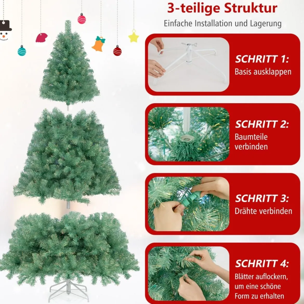 225 cm Künstlicher Weihnachtsbaum mit Beleuchtung Tannenbaum mit warmweißen LED-Lichtern Grün