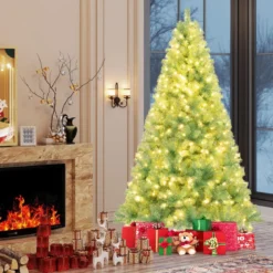 225 cm Künstlicher Weihnachtsbaum mit Beleuchtung Tannenbaum mit warmweißen LED-Lichtern Grün
