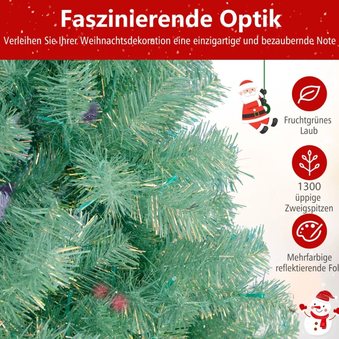 225 cm Künstlicher Weihnachtsbaum mit Beleuchtung Tannenbaum mit warmweißen LED-Lichtern Grün