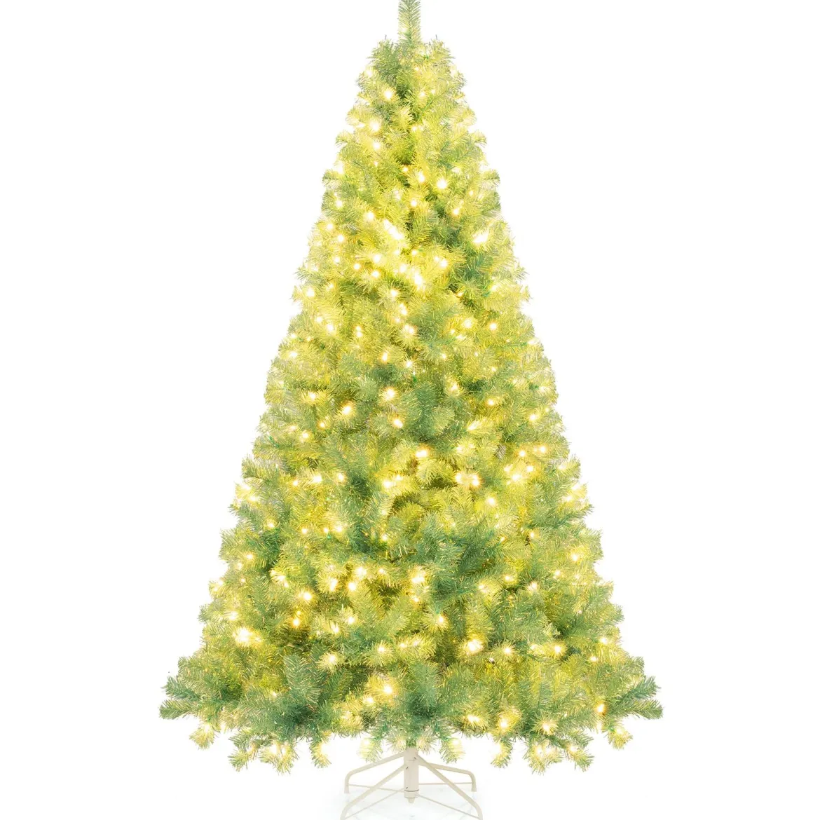 225 cm Künstlicher Weihnachtsbaum mit Beleuchtung Tannenbaum mit warmweißen LED-Lichtern Grün