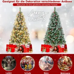 150 cm Künstlicher Weihnachtsbaum mit Beleuchtung & Schnee & Tannenzapfen & Roten Beeren
