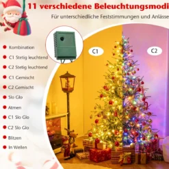 180 cm Künstlicher Weihnachtsbaum mit 250 Mehrfarbigen LED-Lichtern Christbaum Kunstbaum