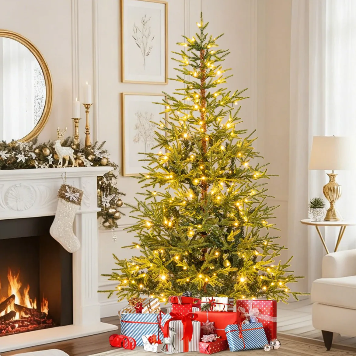 180 cm Künstlicher Weihnachtsbaum mit 250 Mehrfarbigen LED-Lichtern Christbaum Kunstbaum