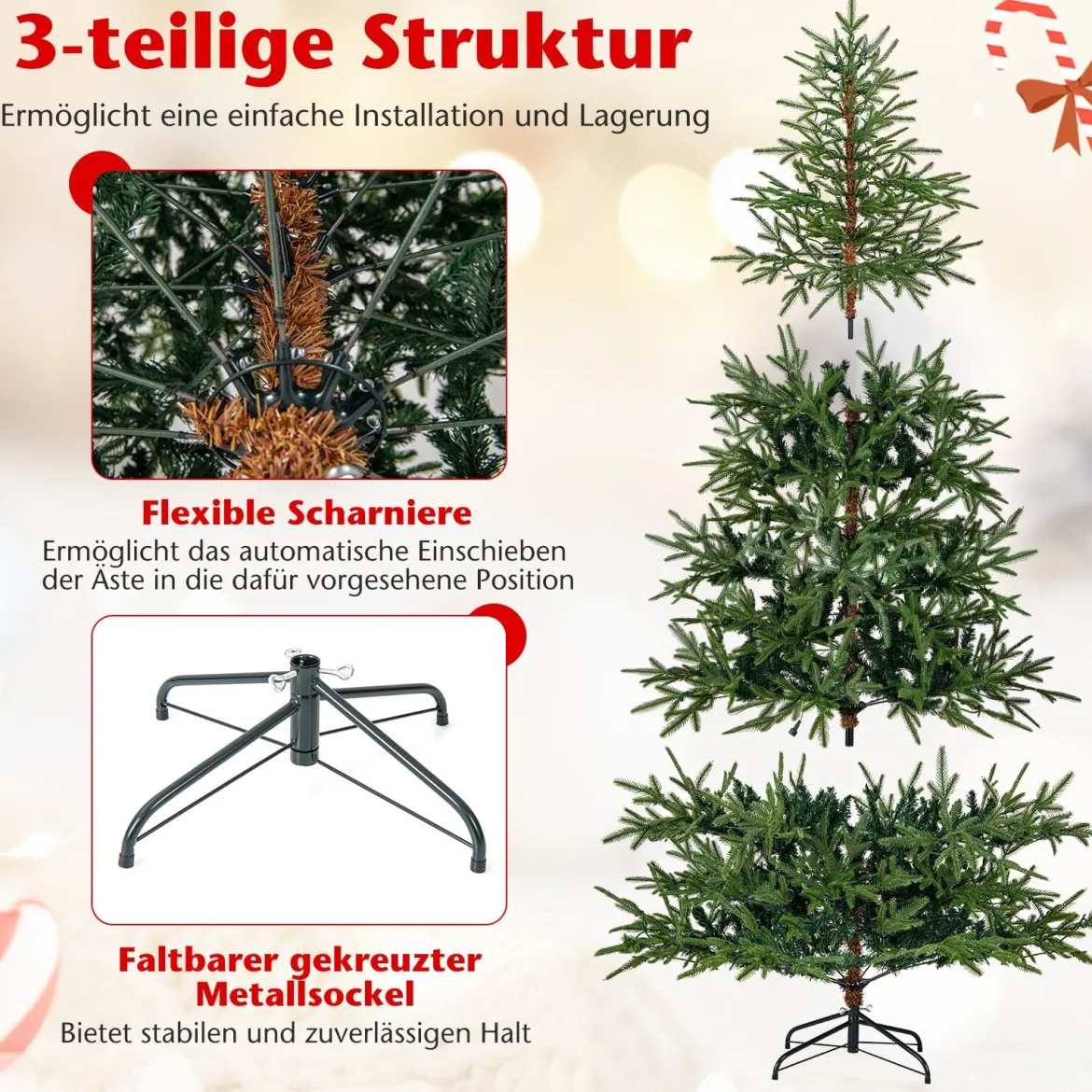 180 cm Künstlicher Weihnachtsbaum mit 250 Mehrfarbigen LED-Lichtern Christbaum Kunstbaum