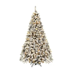 225cm Künstlicher Weihnachtsbaum mit Schnee und warmweißen LED-Leuchten Christbaum PVC Nadeln