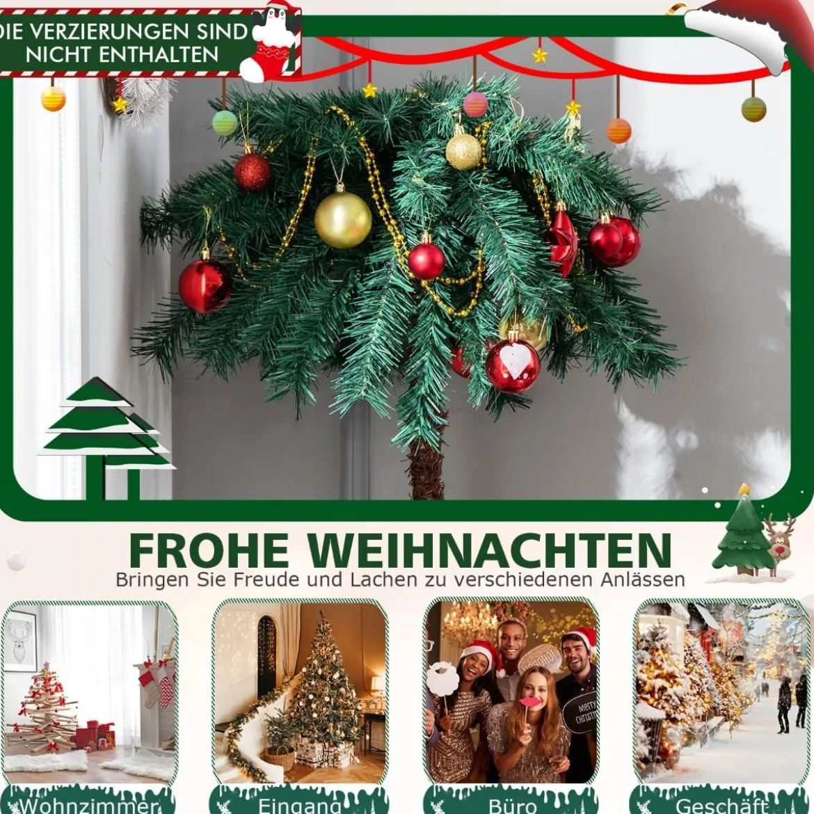 150 cm Künstlicher Weihnachtsbaum Beleuchtete Weihnachtspalme mit Warmweißen Lichtern