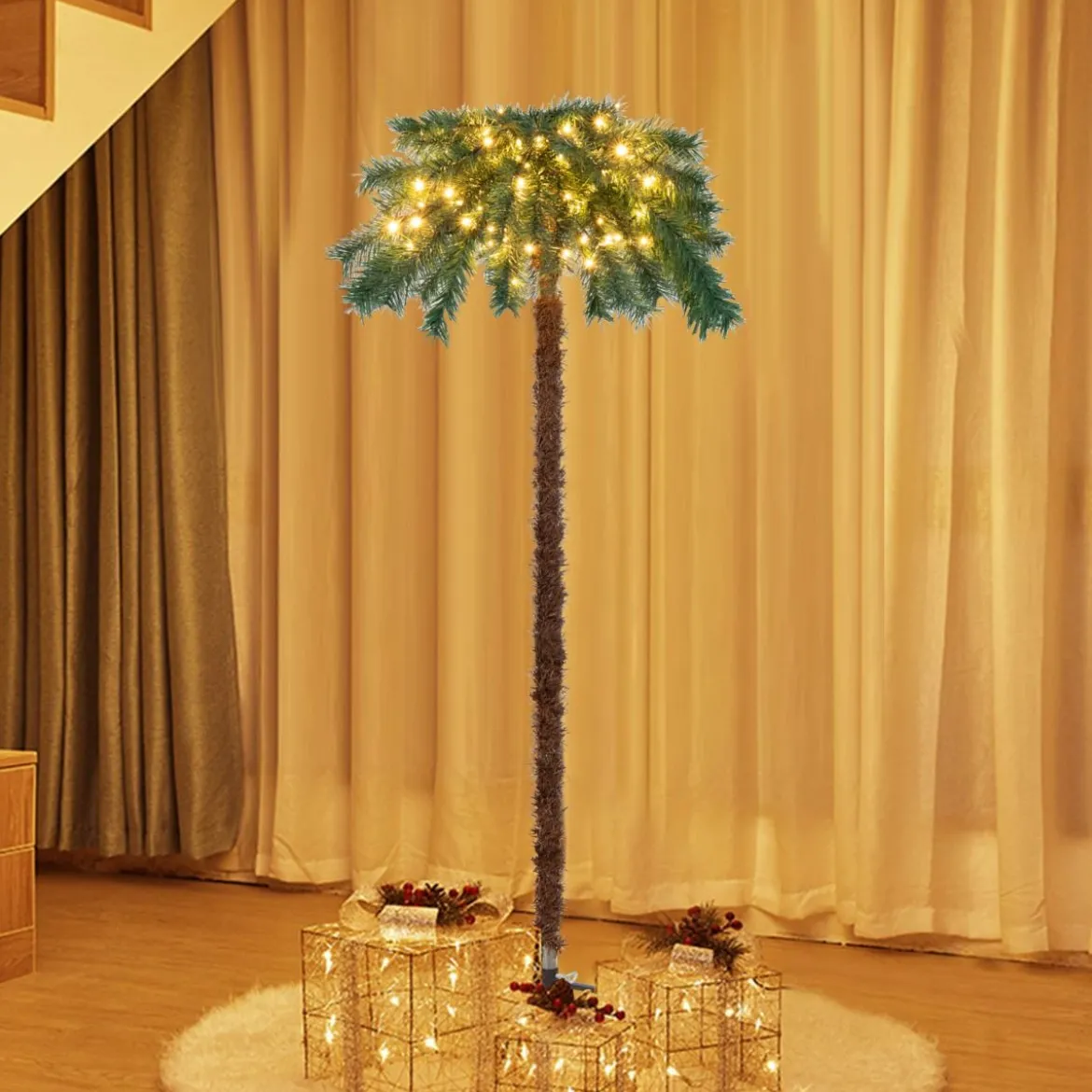 150 cm Künstlicher Weihnachtsbaum Beleuchtete Weihnachtspalme mit Warmweißen Lichtern