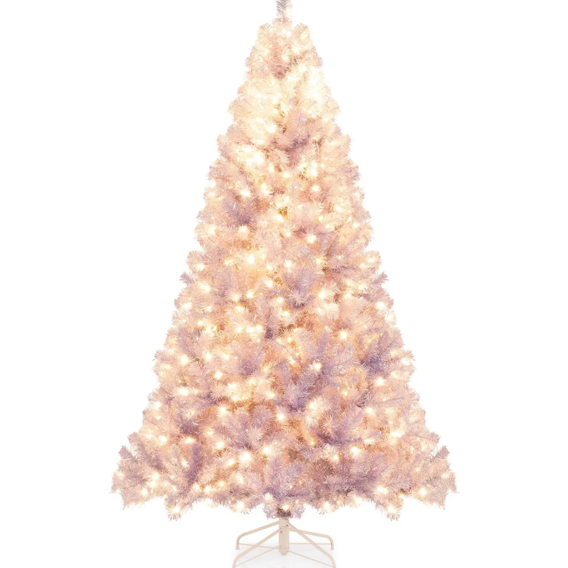 225 cm Künstlicher Weihnachtsbaum mit Beleuchtung Tannenbaum mit warmweißen LED-Lichtern Violett