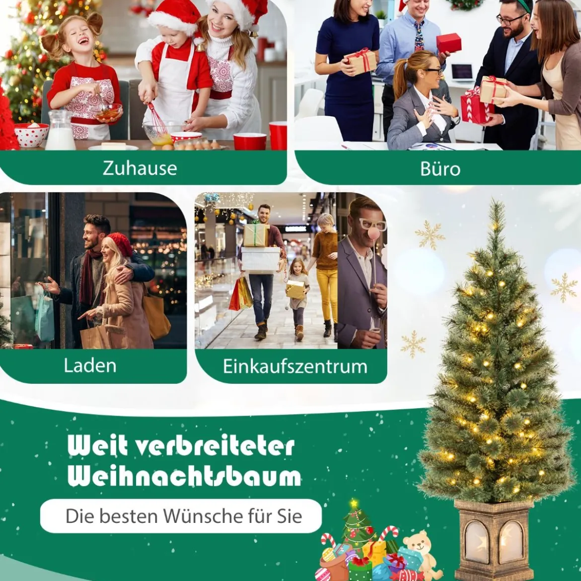 120 cm Künstlicher Weihnachtsbaum im Topf mit Beleuchtung & Lichtern & Timer & Zweigspitzen
