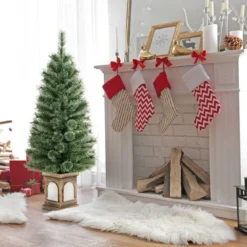 120 cm Künstlicher Weihnachtsbaum im Topf mit Beleuchtung & Lichtern & Timer & Zweigspitzen