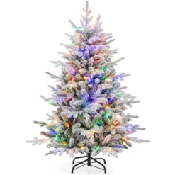 147/186cm Künstlicher Weihnachtsbaum mit Mehrfarbigen LED-Lichtern & 8 Lichtmodi Beflockter Tannenbaum