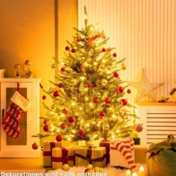 136 cm Künstlicher Weihnachtsbaum mit Beleuchtung & 180 Warmweißen LED-Lichtern