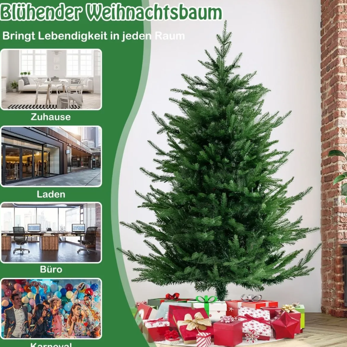 136 cm Künstlicher Weihnachtsbaum mit Beleuchtung & 180 Warmweißen LED-Lichtern