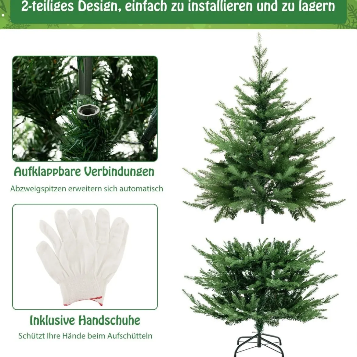 136 cm Künstlicher Weihnachtsbaum mit Beleuchtung & 180 Warmweißen LED-Lichtern