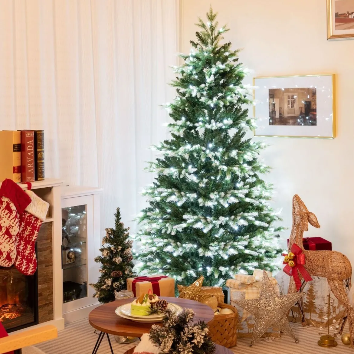 180 cm Künstlicher Weihnachtsbaum mit Beleuchtung & Metallständer Schneebedeckt