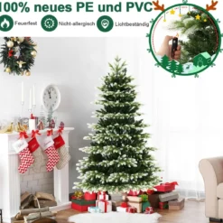 180 cm Künstlicher Weihnachtsbaum mit Beleuchtung & Metallständer Schneebedeckt