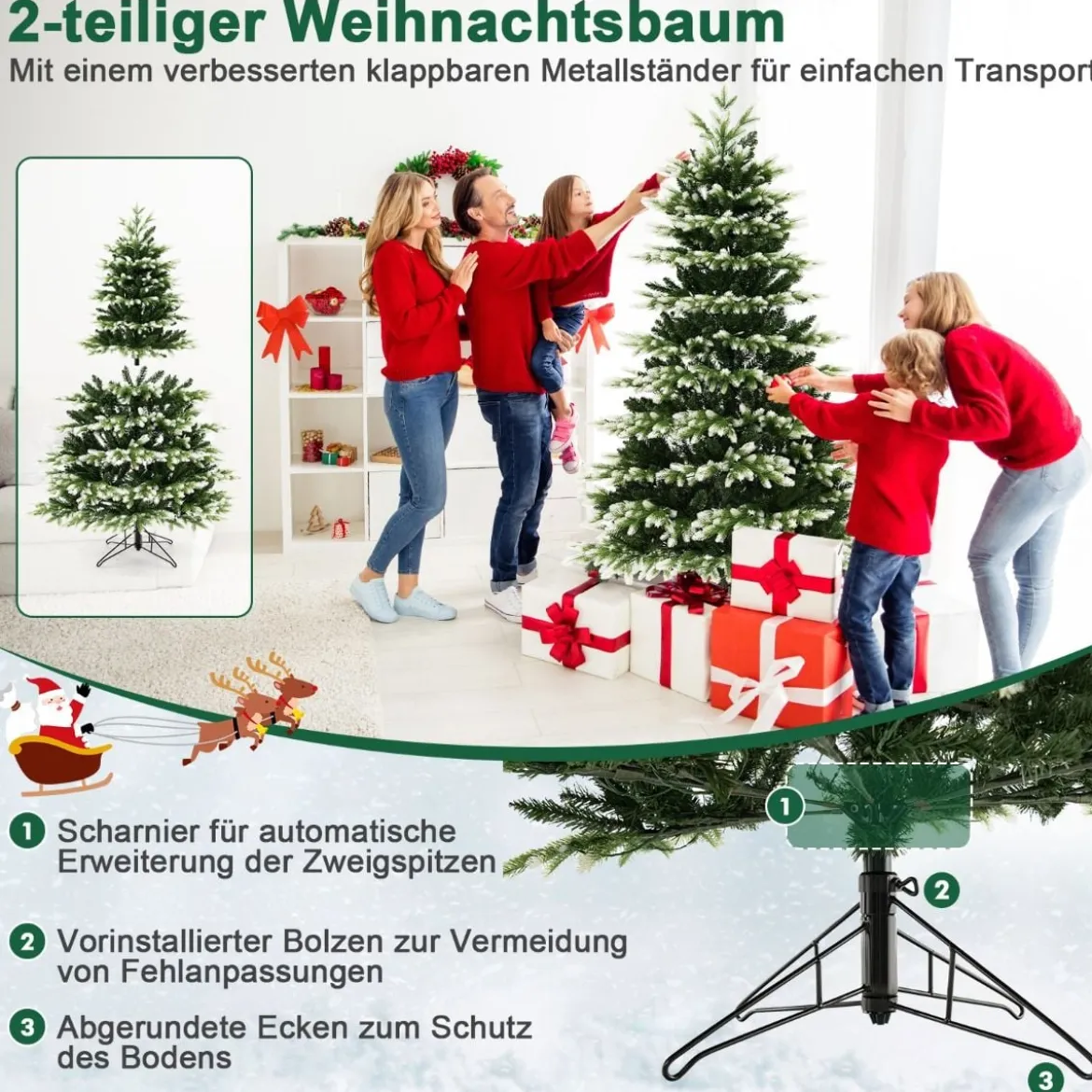 180 cm Künstlicher Weihnachtsbaum mit Beleuchtung & Metallständer Schneebedeckt