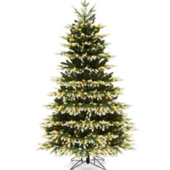 180 cm Künstlicher Weihnachtsbaum mit Beleuchtung & Metallständer Schneebedeckt