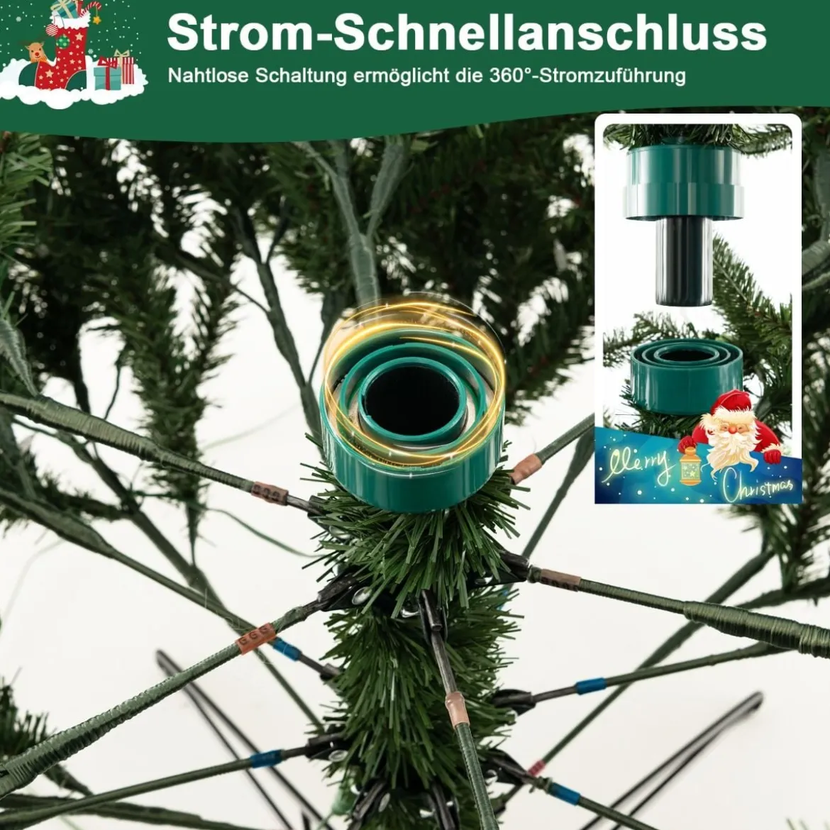 180 cm Künstlicher Weihnachtsbaum mit Beleuchtung & Metallständer Schneebedeckt