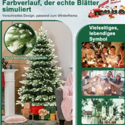 180 cm Künstlicher Weihnachtsbaum mit Beleuchtung & Metallständer Schneebedeckt