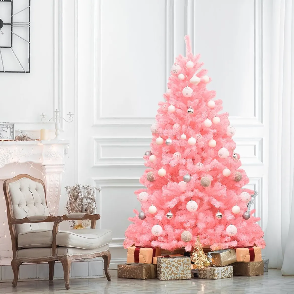 180 cm künstlicher Weihnachtsbaum mit klappbarem Metallständer Christbaum Rosa
