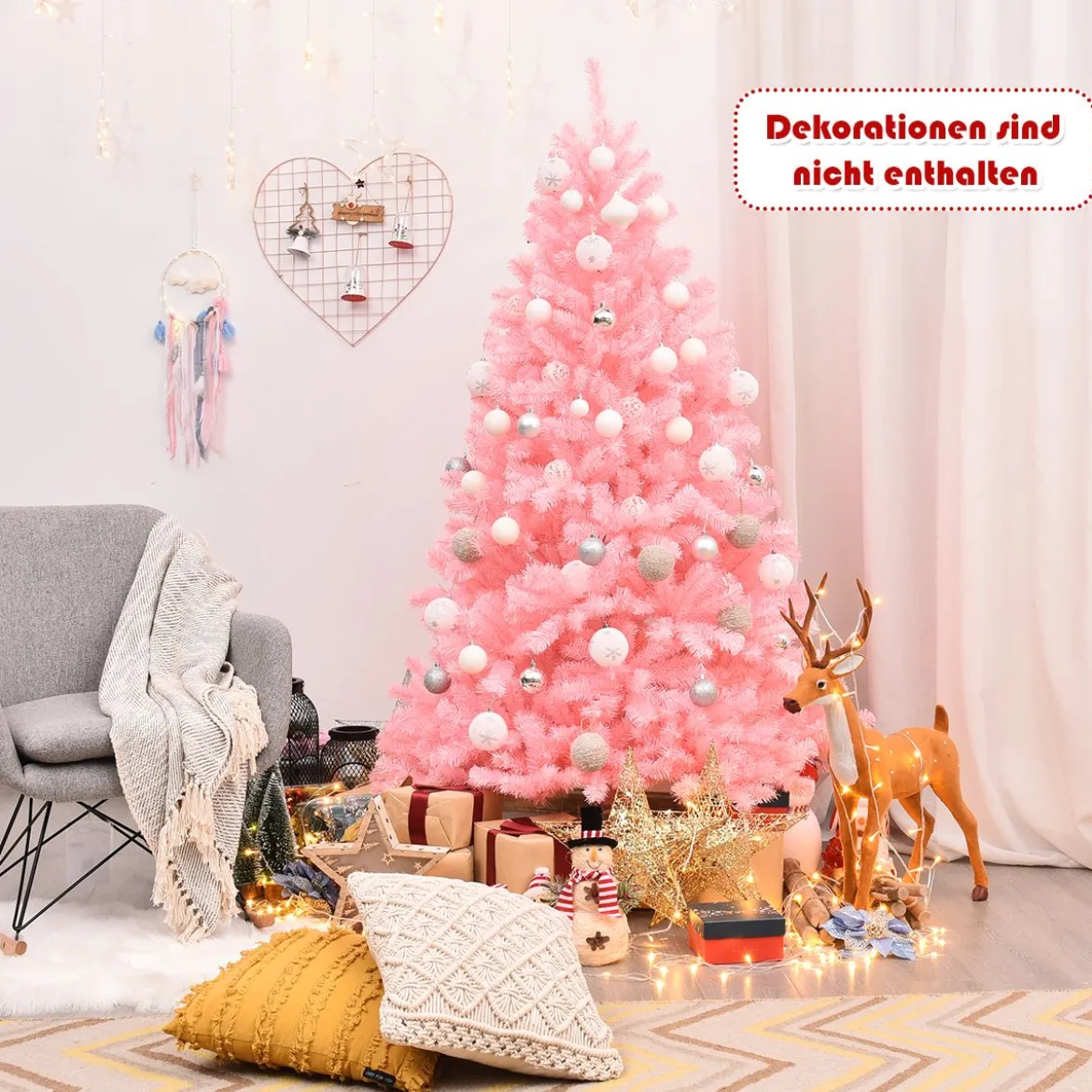 180 cm künstlicher Weihnachtsbaum mit klappbarem Metallständer Christbaum Rosa