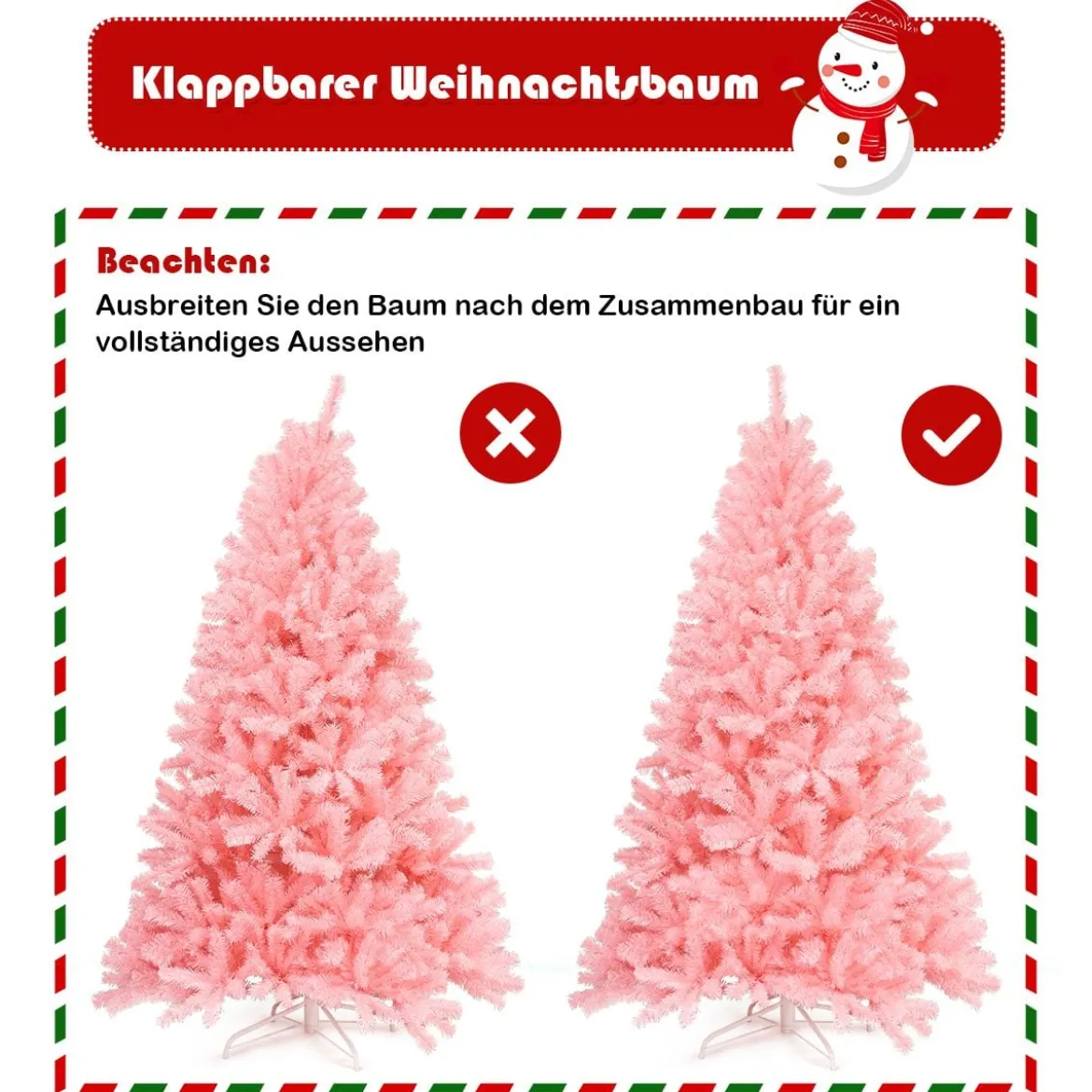 180 cm künstlicher Weihnachtsbaum mit klappbarem Metallständer Christbaum Rosa
