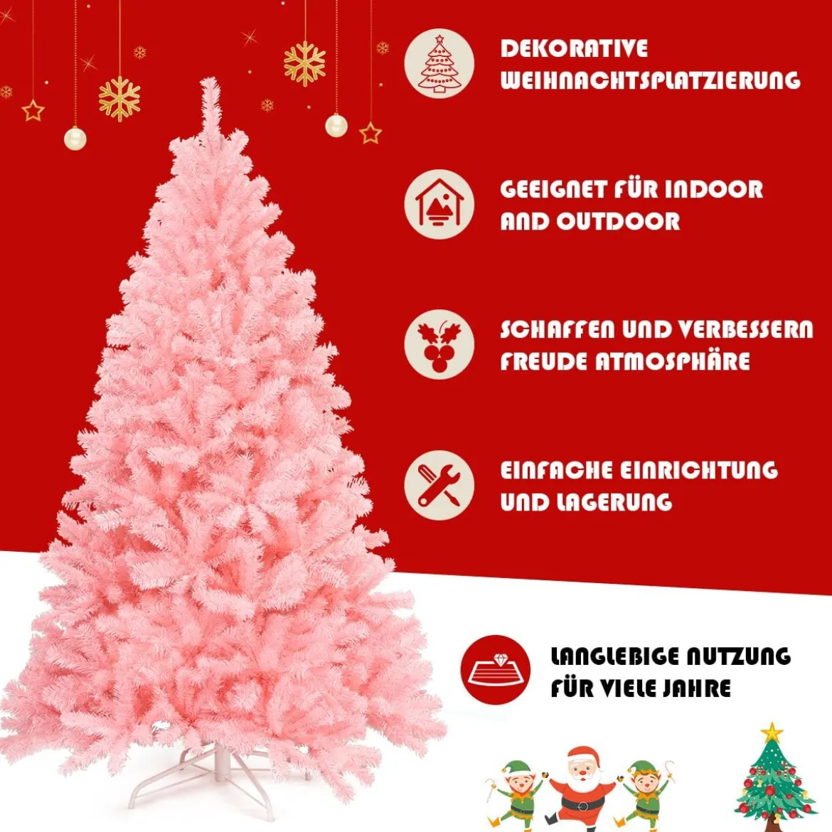 180 cm künstlicher Weihnachtsbaum mit klappbarem Metallständer Christbaum Rosa