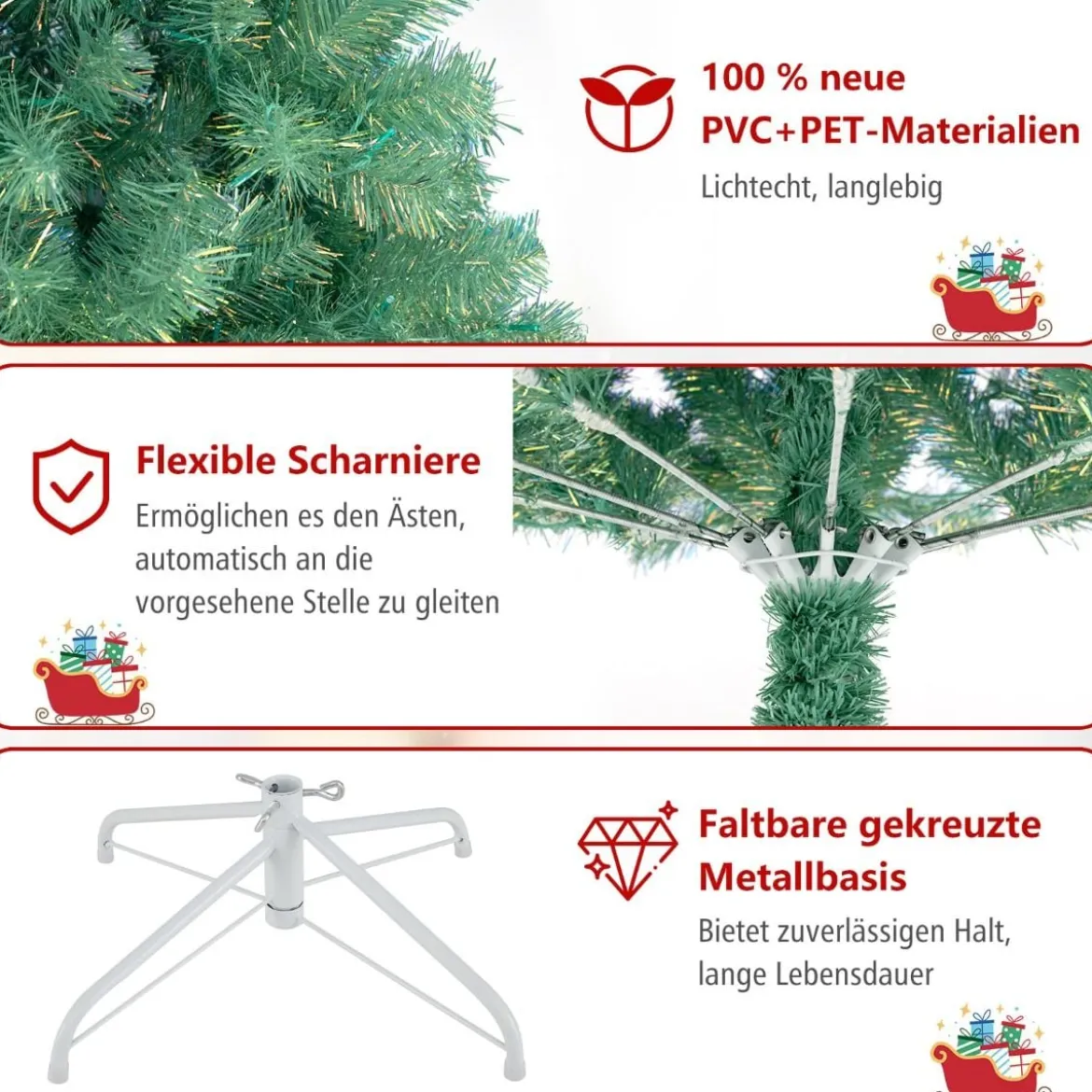 180 cm Künstlicher Weihnachtsbaum mit Beleuchtung Tannenbaum mit warmweißen LED-Lichtern Grün