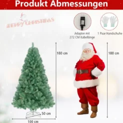 180 cm Künstlicher Weihnachtsbaum mit Beleuchtung Tannenbaum mit warmweißen LED-Lichtern Grün