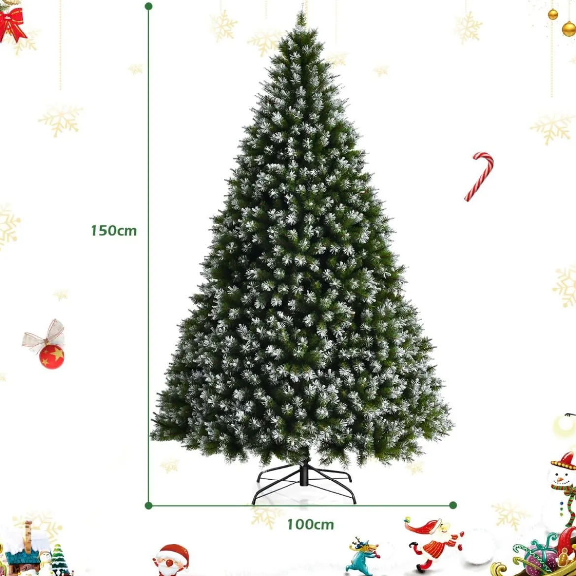 150 cm künstlicher Weihnachtsbaum mit Schnee luxuriöser verschneiter Weihnachtsbaum Grün