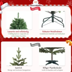 180 cm künstlicher Weihnachtsbaum Christbaum Glocke Design mit 1130 üppigen Zweigen Grün